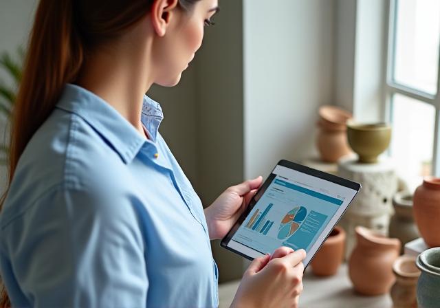 Professional ceramic consultant reviewing glazed samples